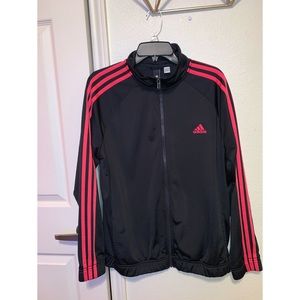Adidas Three Stripe Zip Up Jacket - Pink & Black